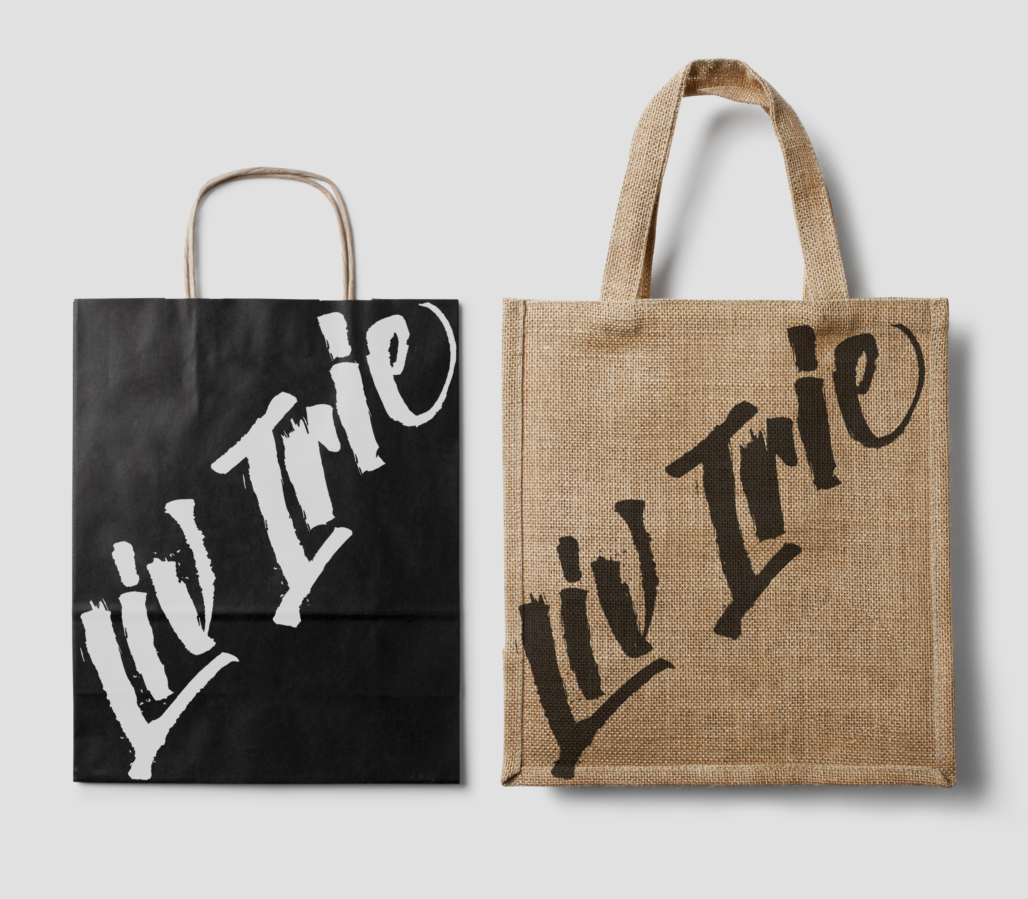 Liv Irie clothing company logo and bag mockup