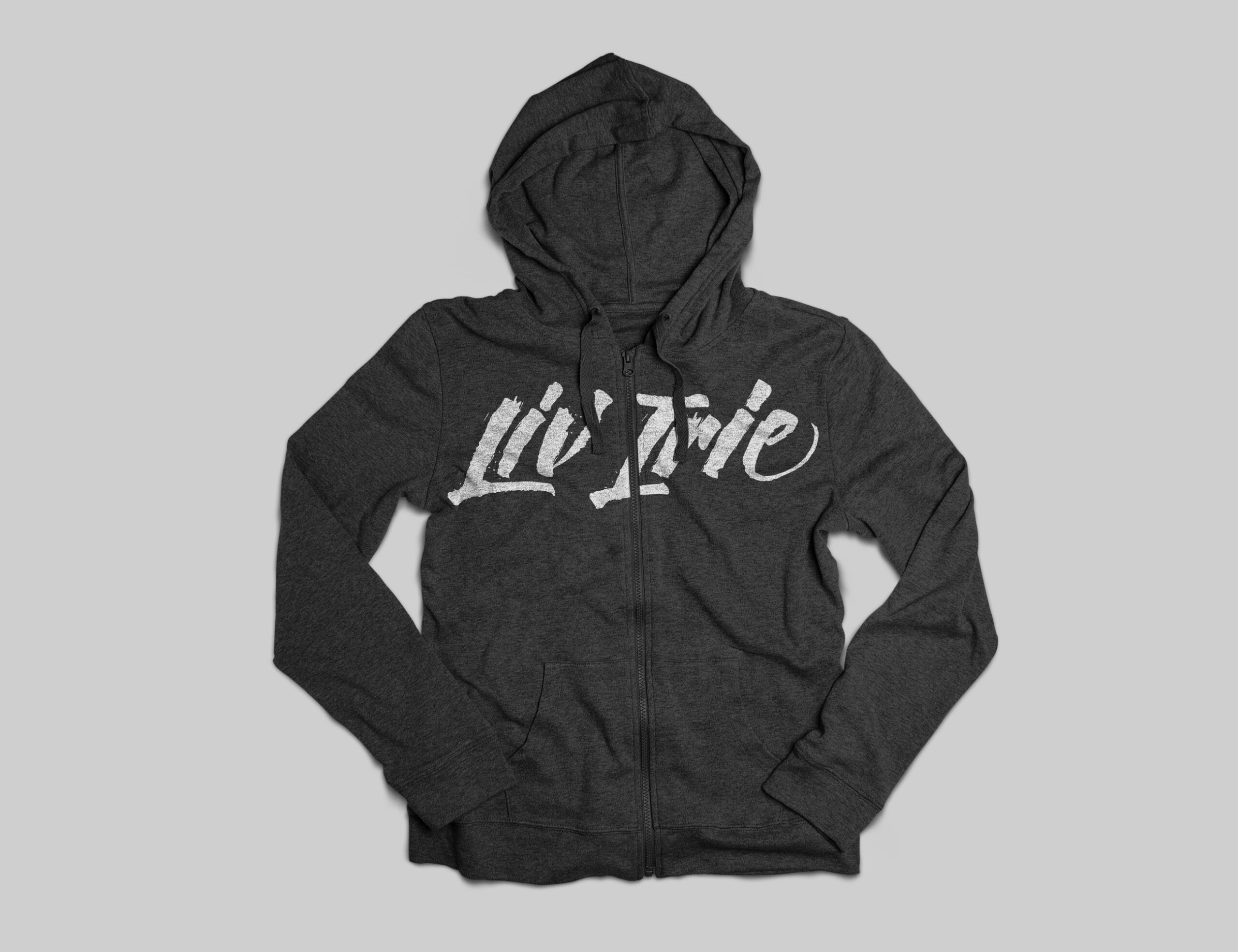 Liv Irie clothing company logo and hoodie mockup